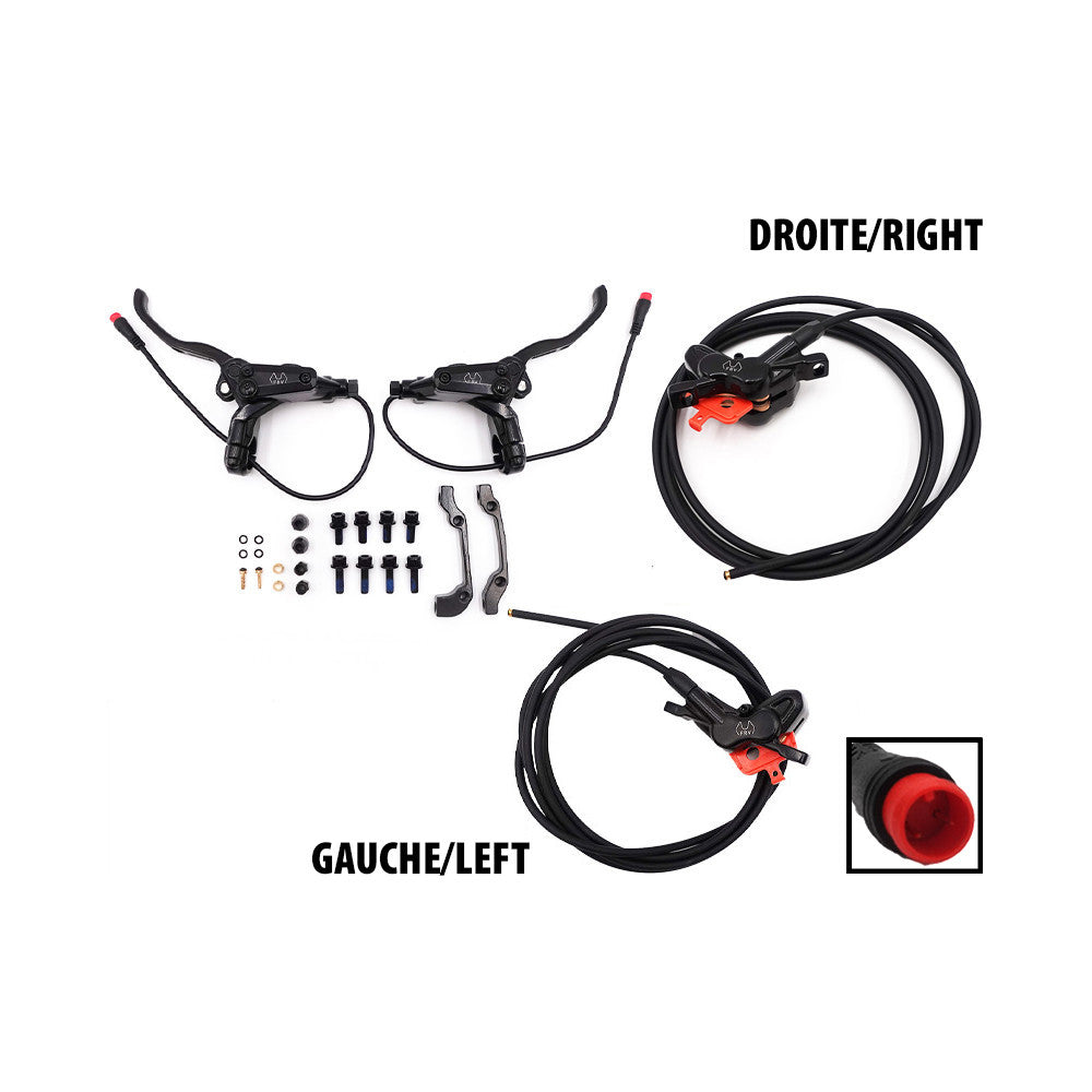 Kit freins hydrauliques 4 pistons FRV connecteur etanche (1x gauche + 1x droite)