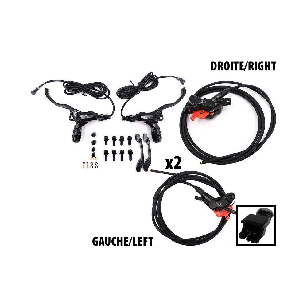Kit freins hydrauliques 4 pistons FRV connecteur SM (1x AR gauche / AV droite + 1x AR droite /AV gauche)
