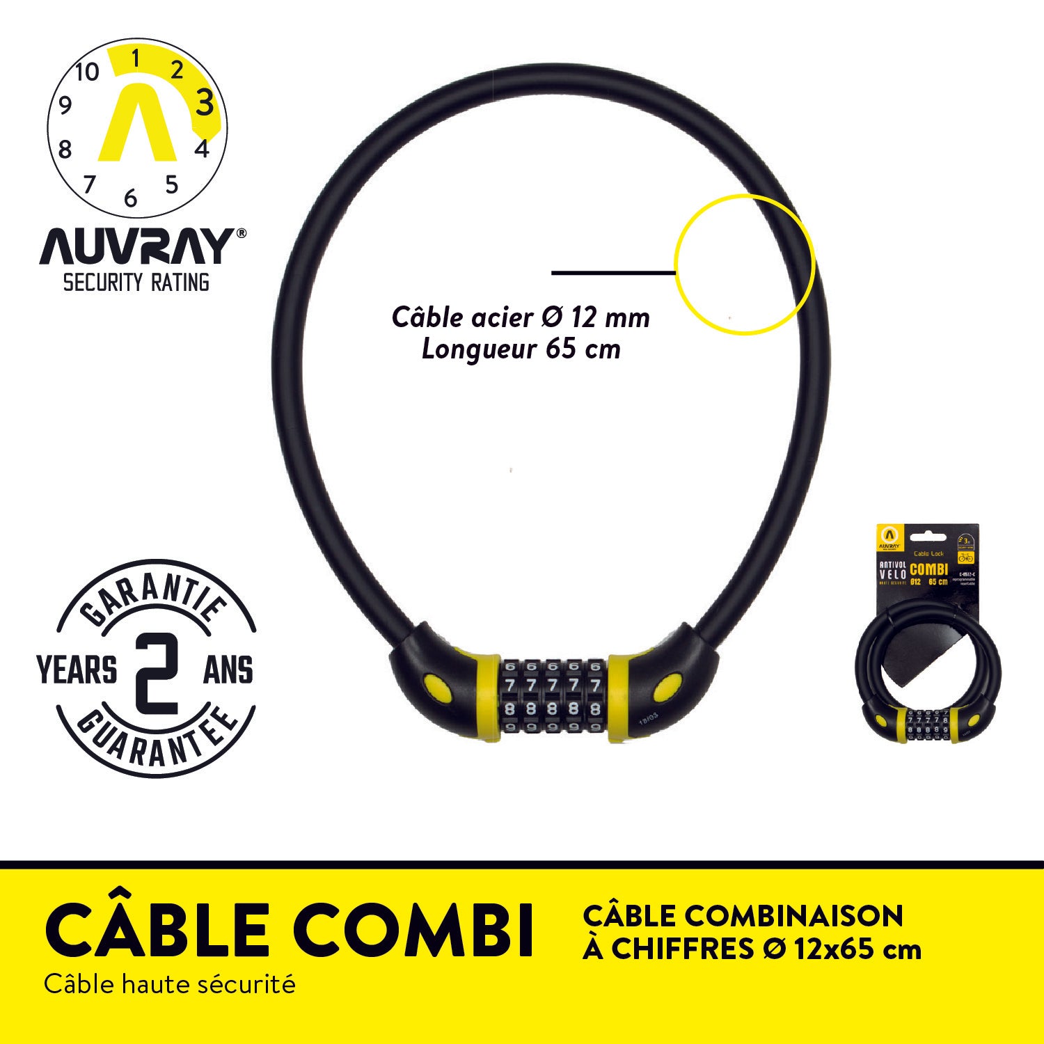 CABLE COMBI A CHIFFRES	LONG. 65 Ø 12