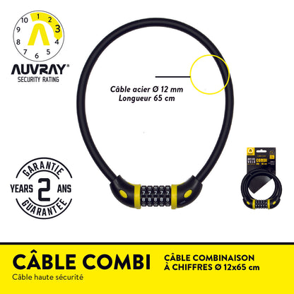 CABLE COMBI A CHIFFRES	LONG. 65 Ø 12