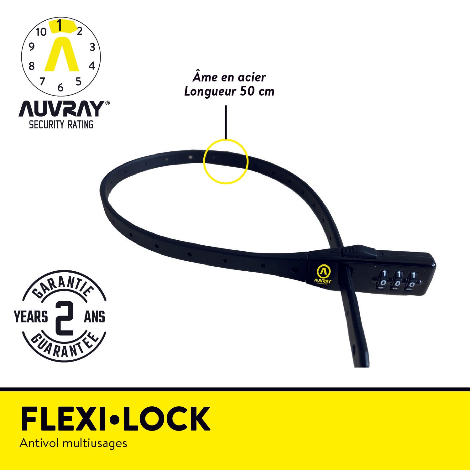 FLEXI•LOCK Antivol multiusages Fermeture par combinaison à 3 chiffres