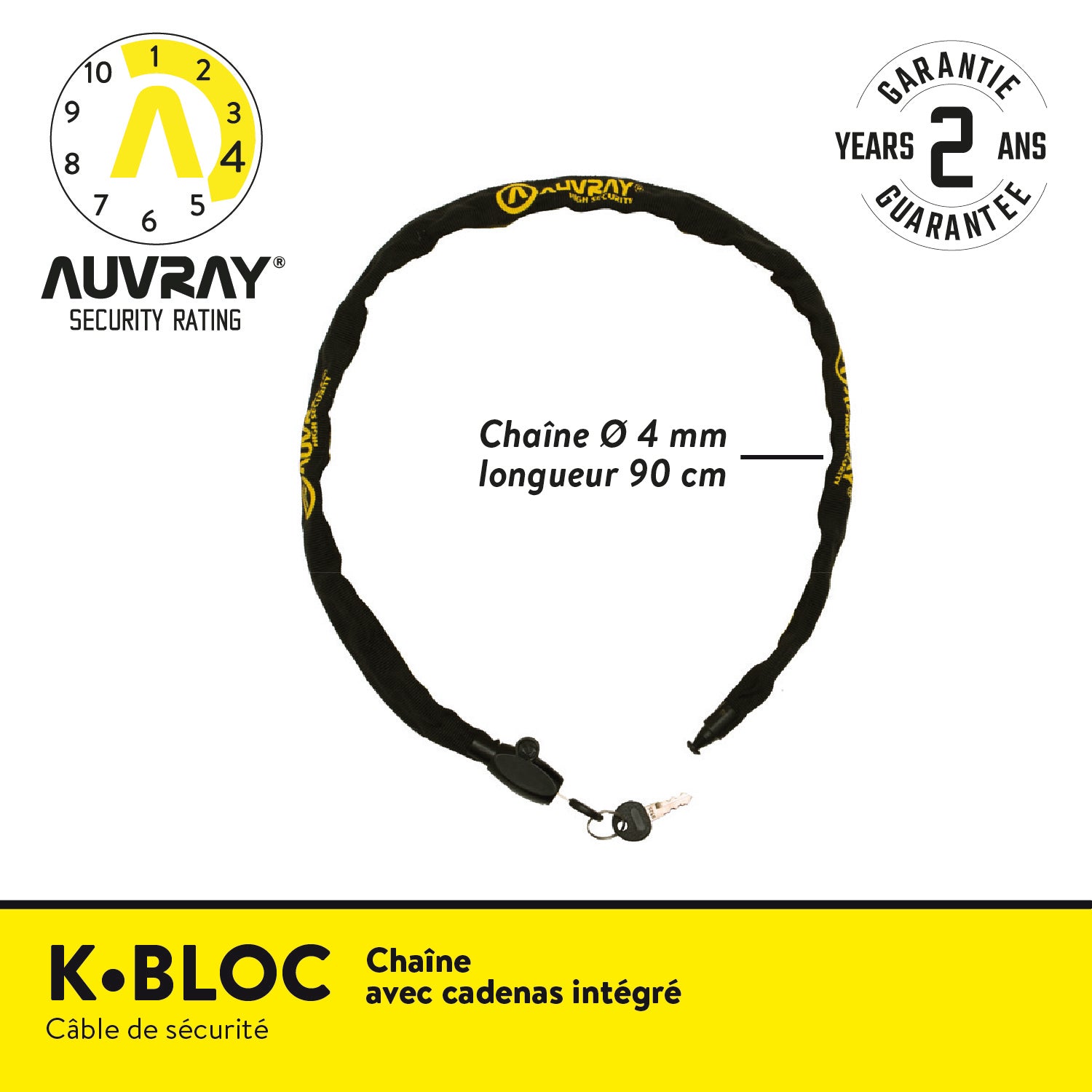 K•BLOC 90 Chaîne avec cadenas intégré