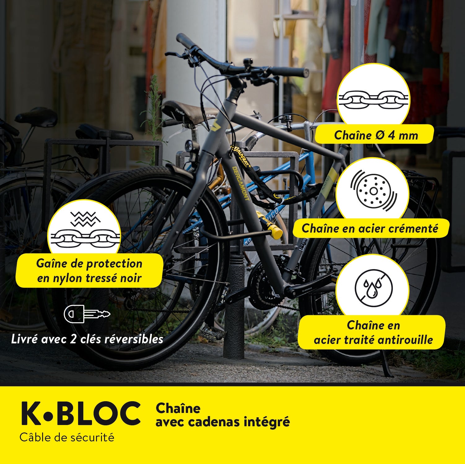 K•BLOC 90 Chaîne avec cadenas intégré