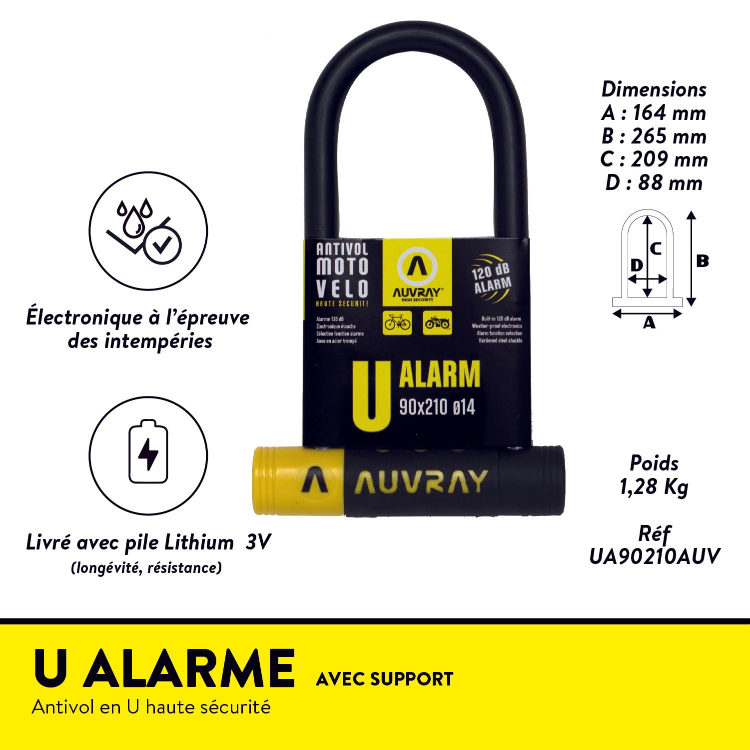 Antivol en U Auvray 90x210 - avec alarme