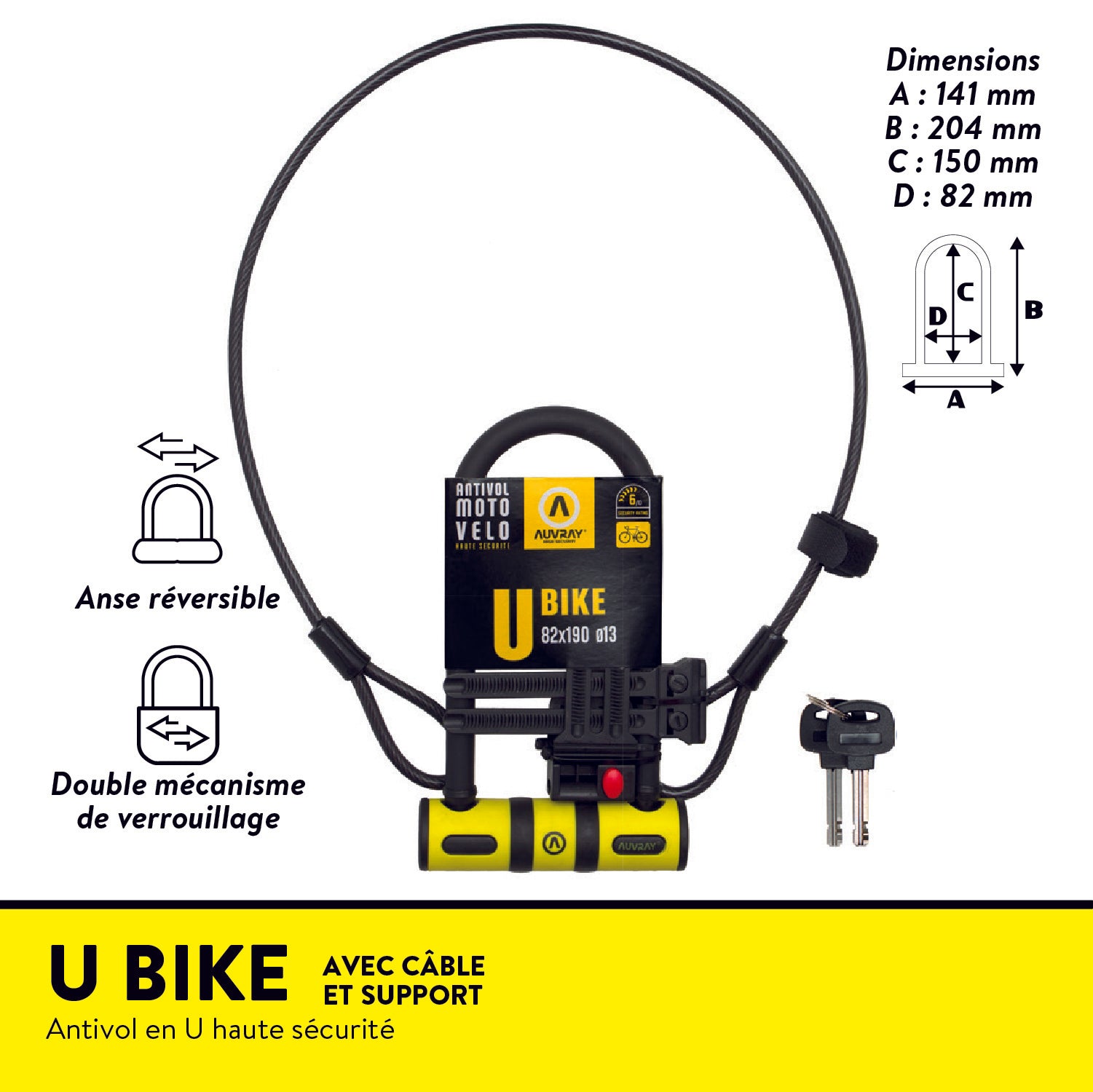 Antivol en U avec câble Auvray U BIKE